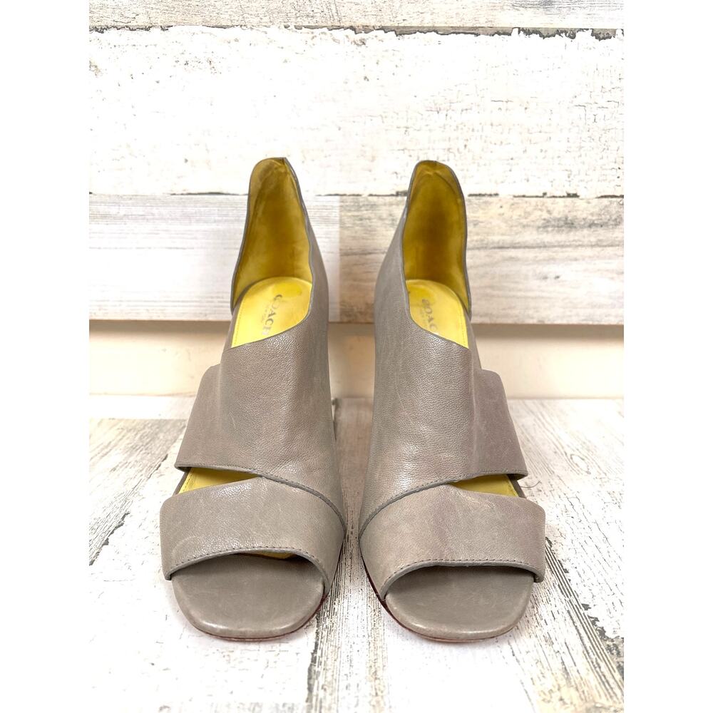 Coach Womens 7 Gray Slate Manhattan Soft Leather Open Toe Pump Heels Designer - Picture 5 of 9